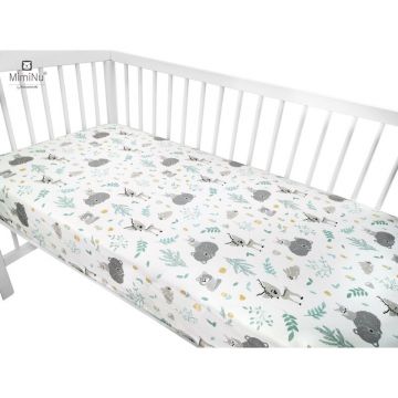 Cearceaf cu elastic 120X60 cm Forest friends GreyMint MimiNu