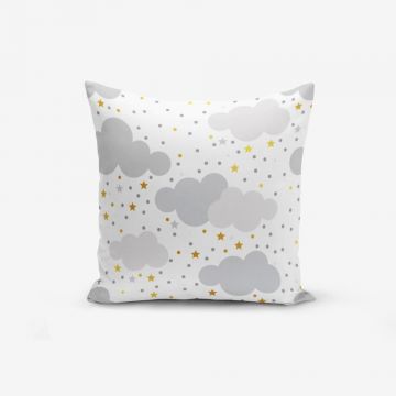 Față de pernă cu amestec din bumbac Minimalist Cushion Covers Grey Clouds With Points Stars, 45 x 45 cm
