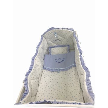 Lenjerie de pat bebelusi brodata Fii binecuvantat ingeras 120x60 cm stelute albastre