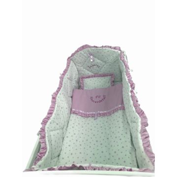 Lenjerie de pat bebelusi brodata Fii binecuvantat ingeras 120x60 cm stelute roz