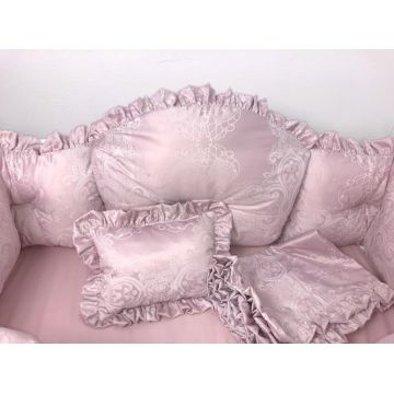Lenjerie de pat cu aparatori super groase 90x40 cm Lux din Jackard roz pudra
