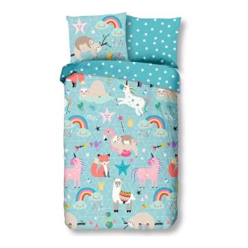 Lenjerie de pat din bumbac pentru copii Good Morning Rainbow. 120 x 150 cm, albastru