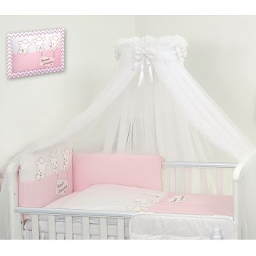 Set lenjerie din bumbac cu protectie laterala pentru pat bebelusi Sweet Dreams Pink 120x60 cm