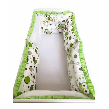 Set 6 aparatori protectii laterale patut 140x70 cm Bufnite verzi