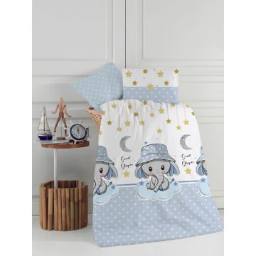 Set lenjerie patut cu 5 piese 120x60 cm Blue Elephant