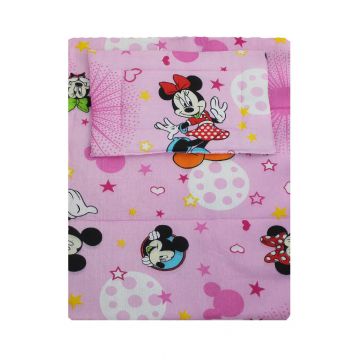 Lenjerie 3 piese, Minnie si Mickey, roz cu stelute, 120x60cm