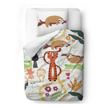 Lenjerie de pat din bumbac pentru copii Mr. Little Fox Rain Forest Animals, 100 x 130 cm