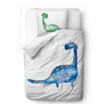 Lenjerie de pat din bumbac pentru copii Mr. Little Fox Watercolour Dino, 100 x 130 cm