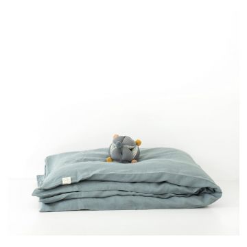 Lenjerie de pat din in pentru copii Linen Tales Nature, 70 x 100 cm, albastru
