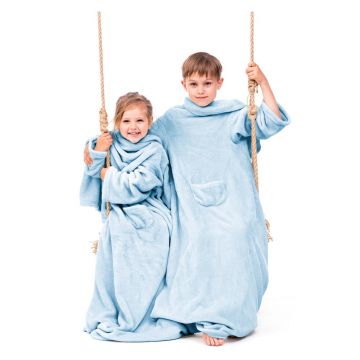Pătură cu mâneci pentru copii DecoKing Lazykids, albastru deschis