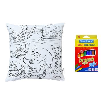 Set față de pernă și markere pentru textile Butter Kings Little Chat, 45 x 45 cm