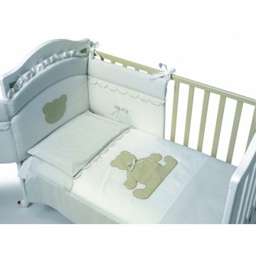 Set lenjerie de lux din bumbac cu broderie, protectie laterala, pilota pentru pat bebelusi Theo Italia