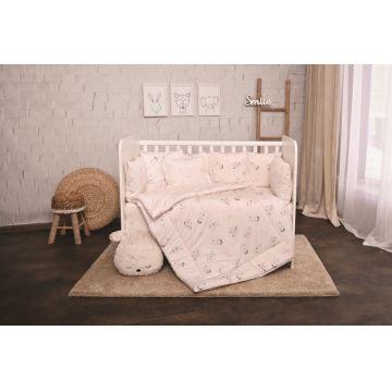 Set lenjerie pat 8 piese 70x140 cm bumbac ranforce Beige Bunnies