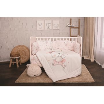 Set lenjerie pat 8 piese 70x140 cm bumbac ranforce Pink Ballerina Bear