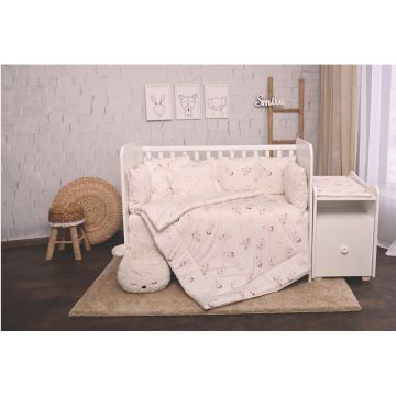 Set lenjerie pat 8 piese bumbac ranforce Trend Beige Bunnies