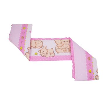 Lenjerie patut cu 4 piese 120x60cm Teddy Friends Roz M1