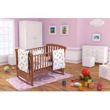 Set pentru patut Somnart Ursuleti cearceaf cu elastic pentru saltea 120x60 cm, pernuta, pilota, aparatori laterale