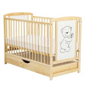 Patut din lemn Timmi BabyNeeds 120x60 cm cu sertar Natur + Saltea 10 cm