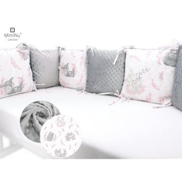 Aparatoare cu 6 pernute modulare cu fermoar pentru patut 120X60 cm Minky Lulu Rose Gray MimiNu