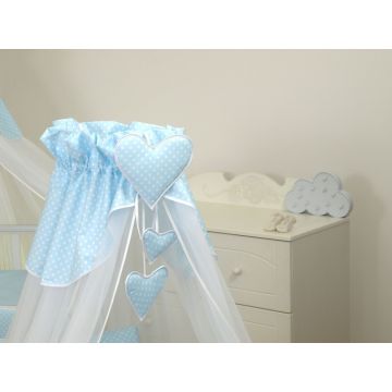 Baldachin din tul pentru patut bebe Bear Heart Blue 160 x 600 cm suport de prindere inclus