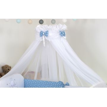 Baldachin din tul pentru patut bebe Sky Bunny Blue 160 x 600 cm suport prindere inclus