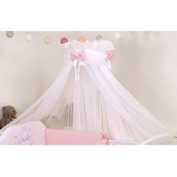 Baldachin din tul pentru patut bebe Sky Bunny Pink 160 x 600 cm suport prindere inclus