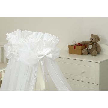 Baldachin din tul pentru patut bebe Sweet Dreams White 160 x 600 cm suport prindere inclus