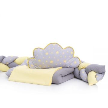 Lenjerie 8 piese gray-yellow cu baldachin 120x60 cm