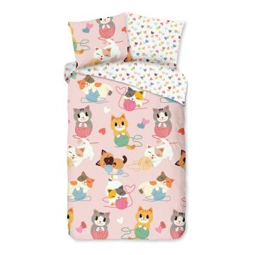 Lenjerie de pat din bumbac pentru copii Good Morning Kitty, 140 x 220 cm