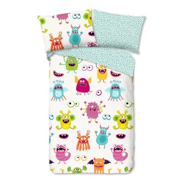 Lenjerie de pat din bumbac pentru copii Good Morning Monsters, 140 x 200 cm
