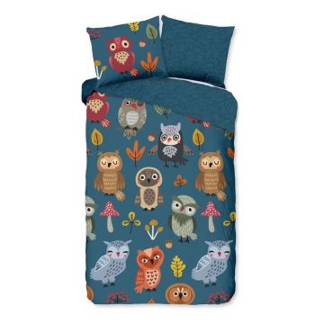 Lenjerie de pat din bumbac pentru copii Good Morning Owls, 140 x 220 cm