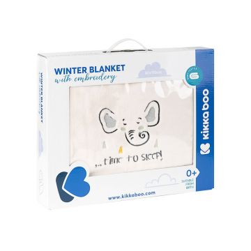 Paturica polar KikkBoo cu broderie 80x110 Elephant Time