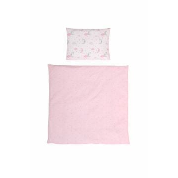 Set lenjerie pat 5 piese bumbac ranforce Eva Pink Moons Stars