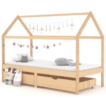 vidaXL Cadru de pat copii, cu sertare, 90 x 200 cm, lemn masiv de pin