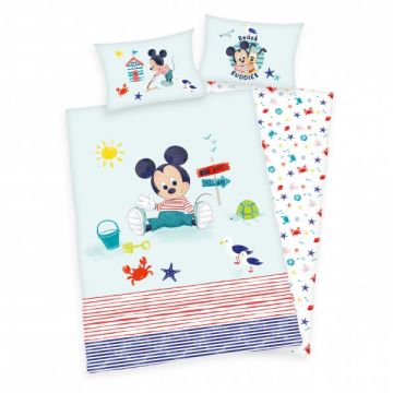 Lenjerie de pat Mickey Mouse pentru copii din bumbac reversibila Herding