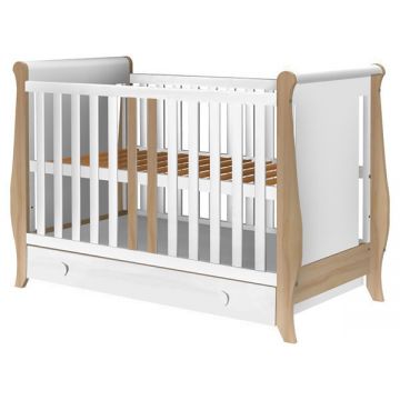 Patut copii din lemn Hubners Mira 120x60 cm alb-natur cu sertar Patut copii din lemn Hubners Mira 120x60 cm alb-natur cu sertar