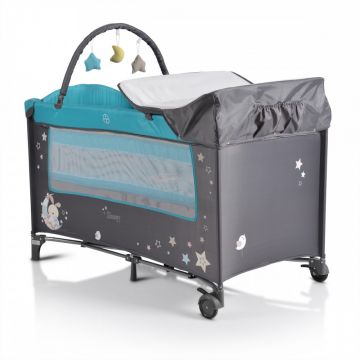 Patut pliabil Moni cu doua nivele si roti Sleepy New Turquoise 120x60 cm Patut pliabil Moni cu doua nivele si roti Sleepy New Turquoise 120x60 cm