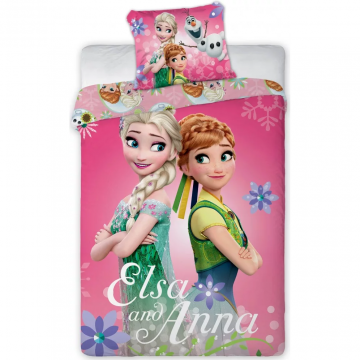 Set lenjerie pat copii Frozen Elsa and Anna 100x135 + 40x60 SunCity Set lenjerie pat copii Frozen Elsa and Anna 100x135 + 40x60 SunCity