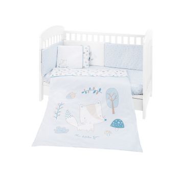 Set lenjerie patut KikkaBoo cu 6 piese si protectie laterala din burete 120x60 cm Little Fox