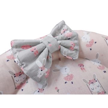 Baby nest din cocos Dancing Bunny grey - pink