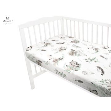 Cearceaf cu elastic pentru patut 140X70 cm din bumbac Australian Animals beige MimiNu
