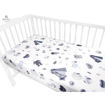 Cearceaf cu elastic pentru patut 140X70 cm din bumbac Baby Shower Blue MimiNu