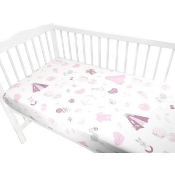 Cearceaf cu elastic pentru patut 140X70 cm din bumbac Baby Shower pink MimiNu