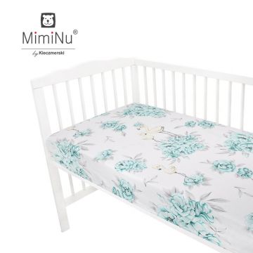 Cearceaf cu elastic pentru patut 140X70 cm din bumbac Peonie mint MimiNu