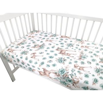 Cearceaf cu elastic pentru patut 140X70 cm din bumbac Sweet Deer mint MimiNu