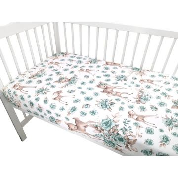 Cearceaf cu elastic pentru patut 140X70 cm din bumbac Sweet Deer mint MimiNu