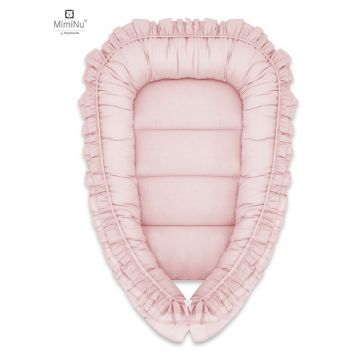 Cosulet bebelus pentru dormit Baby Nest 75 x 75 cm cu volanase colectia Royal Powder pink MimiNu