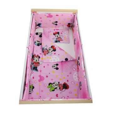 Lenjerie 5 piese, Prichindel, Minnie si Mickey roz cu stelute, 140x70cm Lenjerie 5 piese, Prichindel, Minnie si Mickey roz cu stelute, 140x70cm