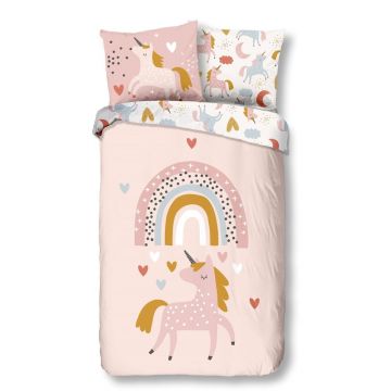 Lenjerie de pat din bumbac pentru copii Good Morning Unicorn, 140 x 220 cm