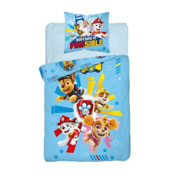 Lenjerie pat bumbac, Paw Patrol, Anything is PAWsible, albastra, 160x200 cm